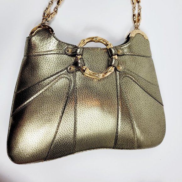 Gucci Gold Chain Link Gold Bamboo Bag - Picture 6 of 11